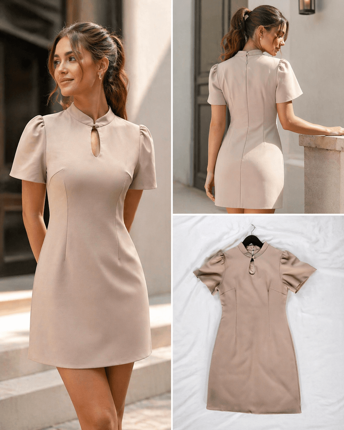 Taupe Puff Sleeve Mini Dress