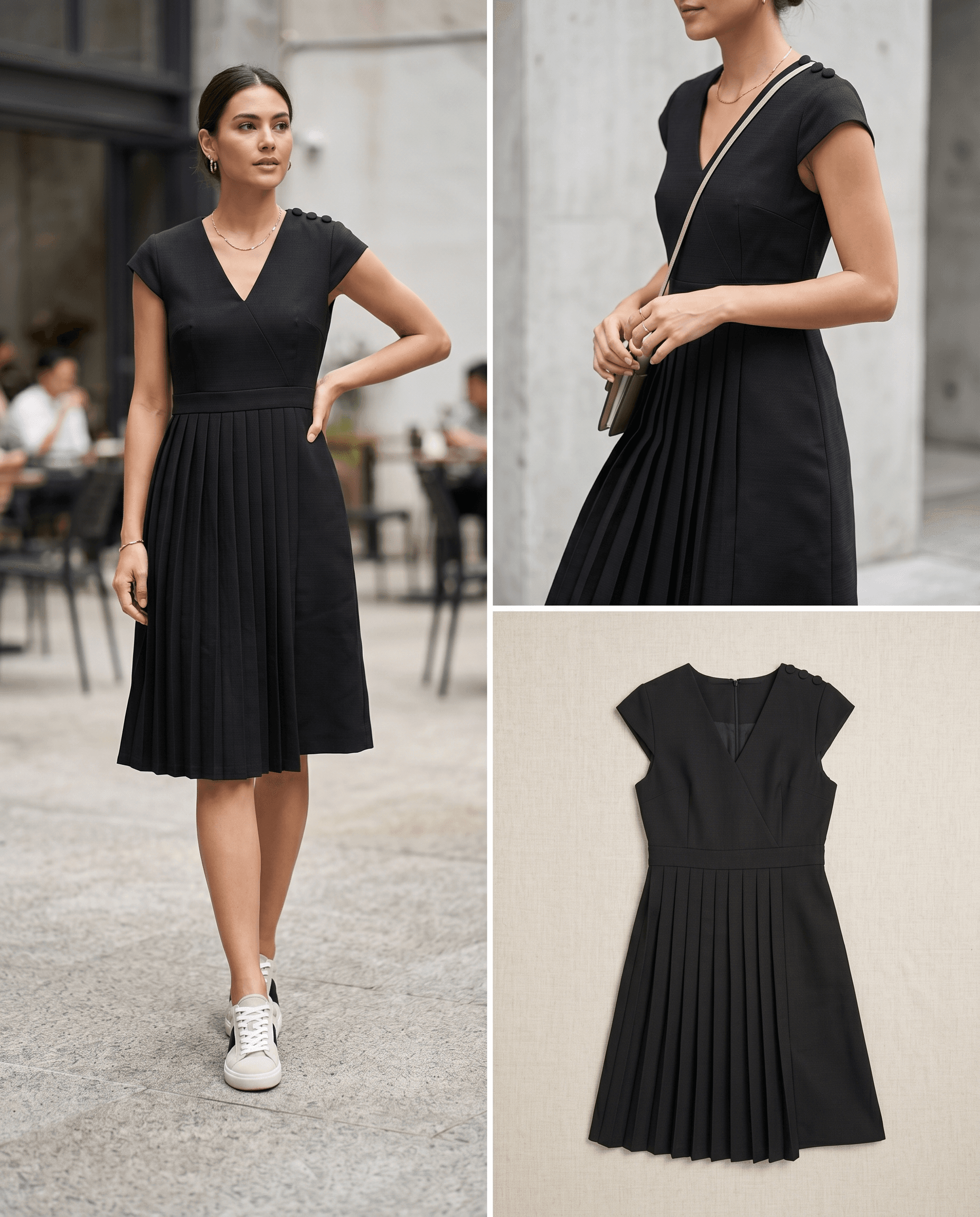 Black Pleated Wrap Dress