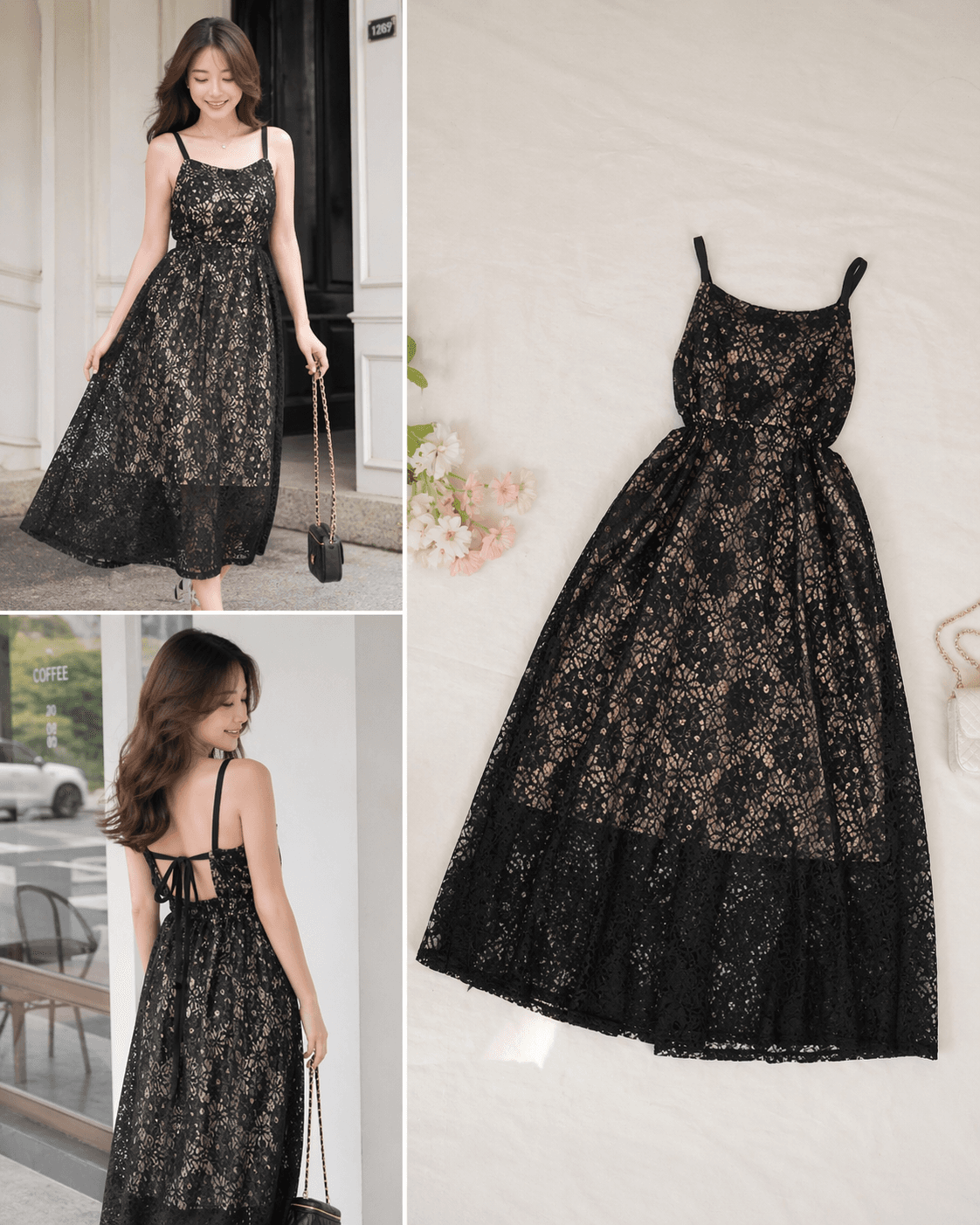 Black Lace Lining Mini Dress