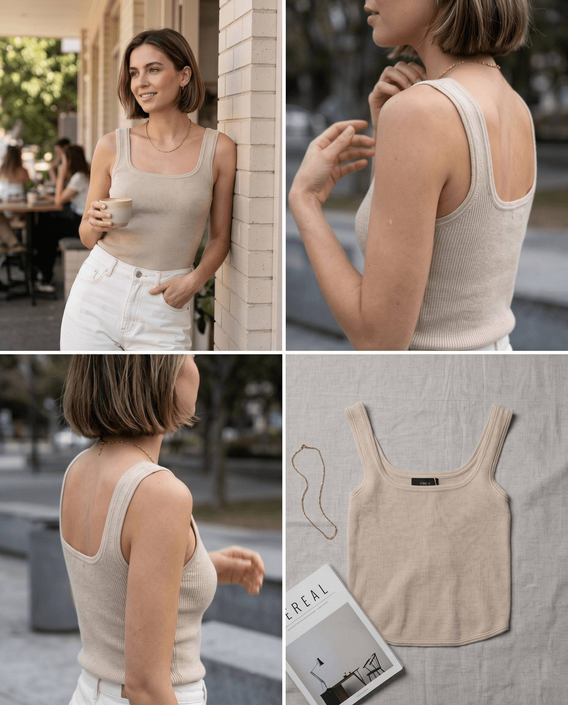 Beige Crop Tank Top